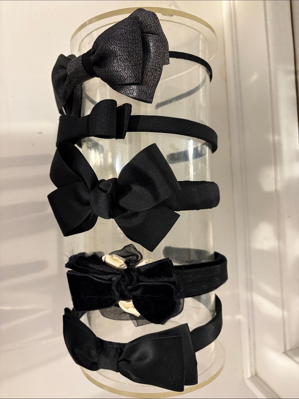 Set of 5 Black Bow Headbands - Classic Bow Hairbands-velvet, satin, grosgrain